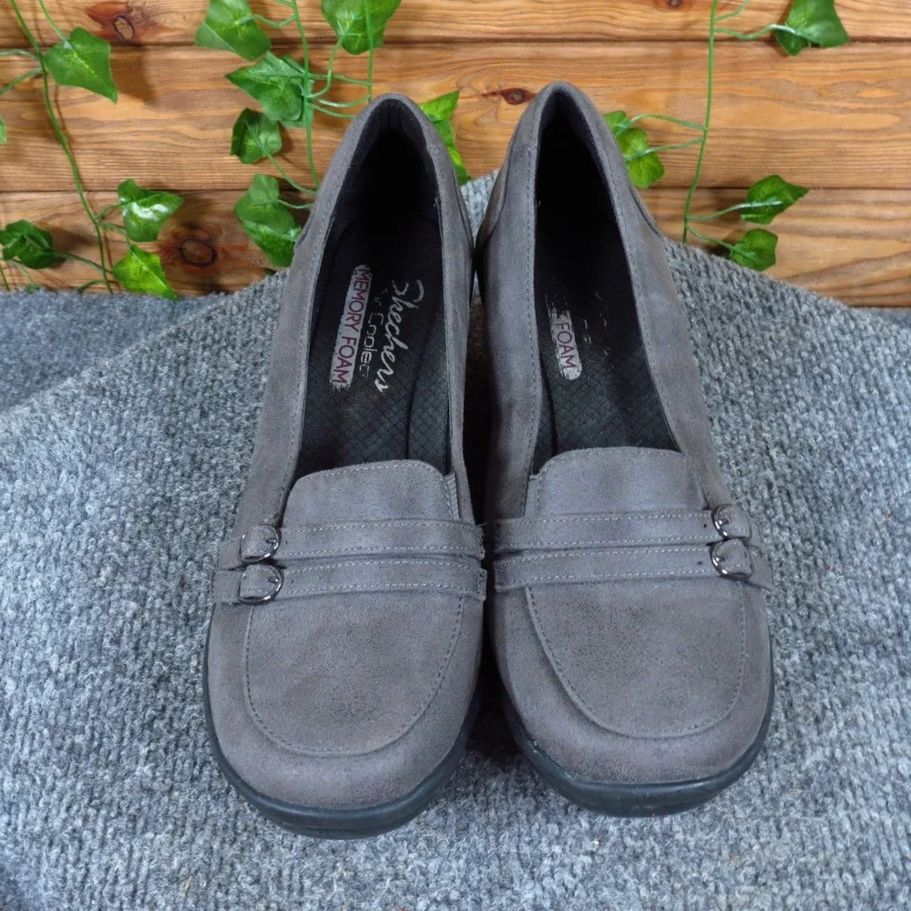 Skechers Rumblers-Frilly Womens Wedge Loafer Size 8 Work Office Charcoal Grey